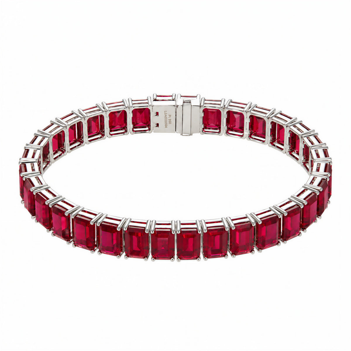 Rouge Emerald-Cut Lab-Grown Ruby Tennis Bracelet