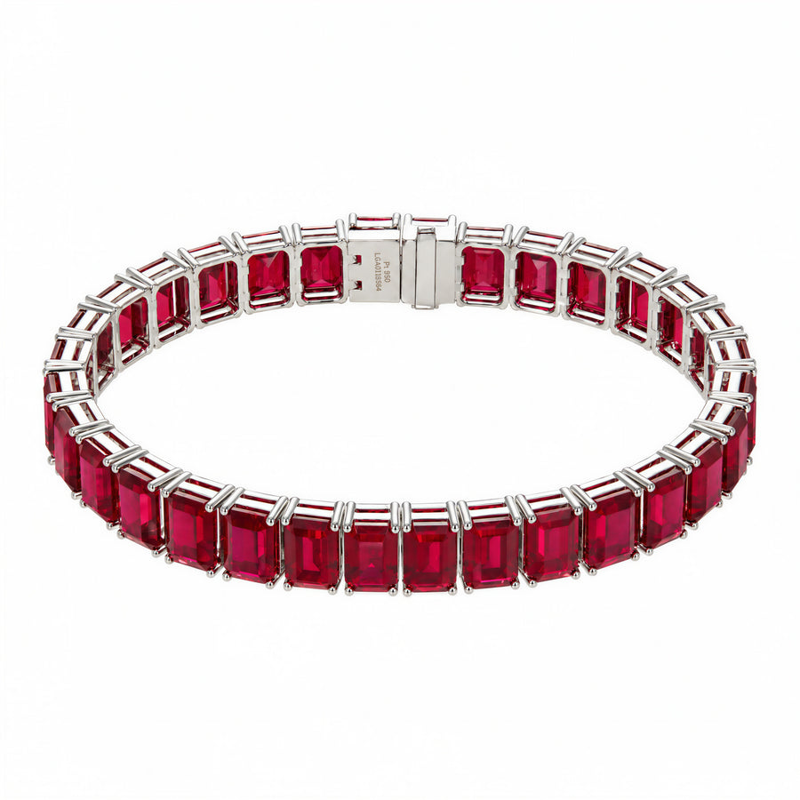 Rouge Emerald-Cut Lab-Grown Ruby Tennis Bracelet