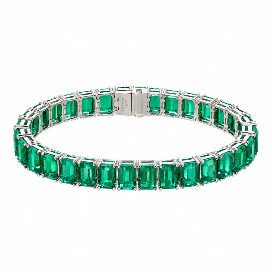 Viridian Emerald-Cut Lab-Grown Emerald Tennis Bracelet