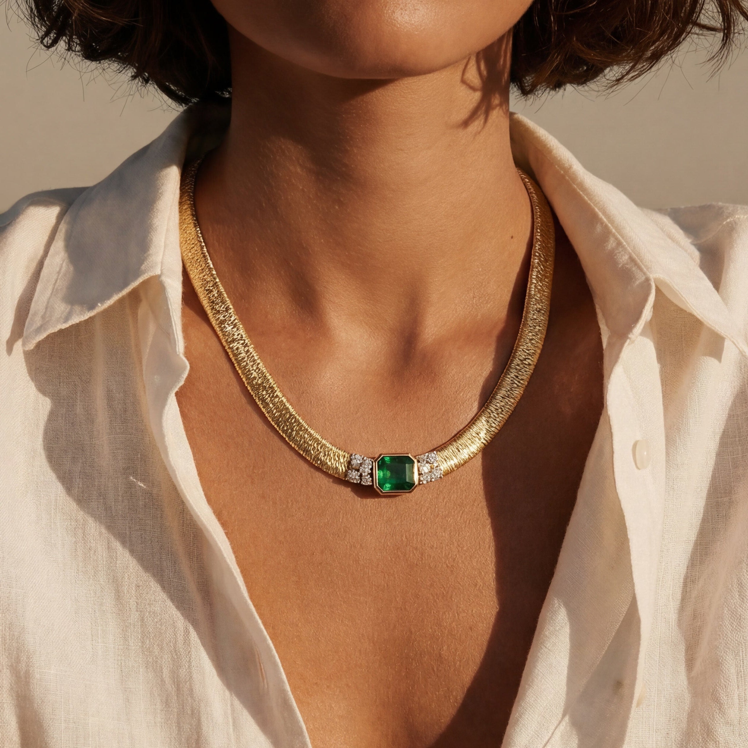 Linea Asscher-Cut Green Diamond Necklace